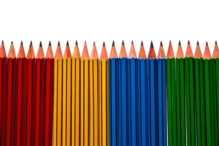 Pencils Blue Red and Yellow Isolated on White Backgroundの写真素材