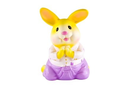 rabbit savings bank on a white backgroundの写真素材