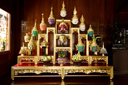 Khon Masks is situated on the set of altar tableの写真素材