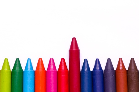 Colorful wax crayons on white backgroundの写真素材