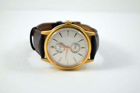 Close-up of men's watch isolatedの写真素材