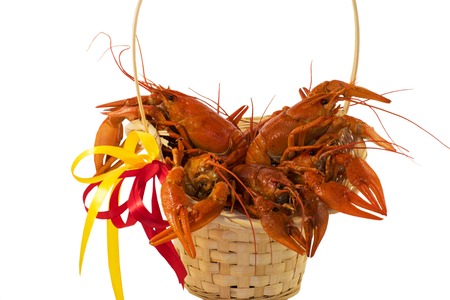 Boiled crayfish in basket. Fresh boiled crawfish.