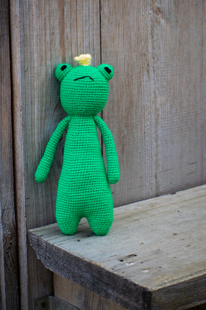 Knitted frog. Handmade toy - green frog for baby. Frog Traveler. Frog princess.