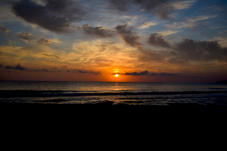 Romantic sunset sky and beautiful sea in Greeceの写真素材