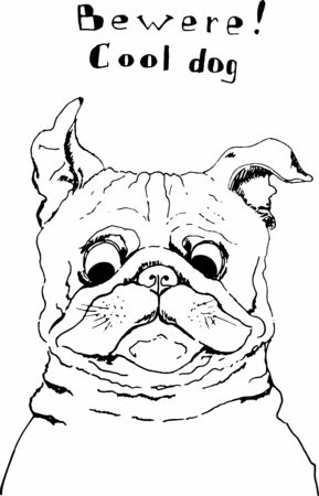 Bewere of cool Pug dog. Hand drawn dog. Sketch. Vector illustration.のイラスト素材
