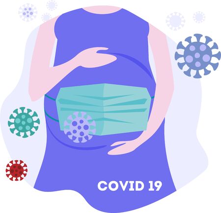 Protection of a pregnant woman from coronavirus. Pregnant woman health concept.のイラスト素材