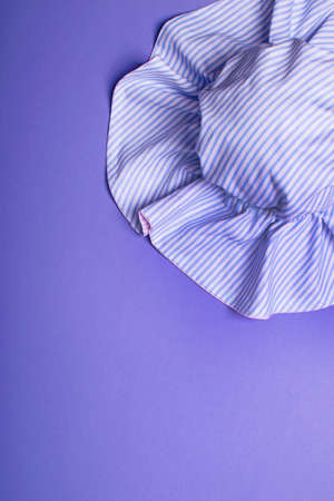 Tender classic blue hat for women, girls or baby on a trendy background. Stylish hat for the beach and travel.の写真素材