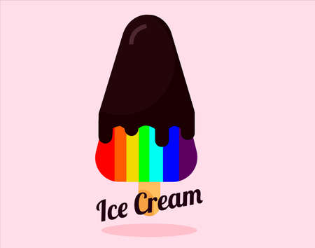 Bright homemade frozen rainbow and fruity ice cream in chocolate glaze on a pink backgroundのイラスト素材