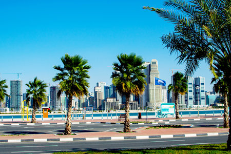 Dubai, United Arab Emirates January 16, 2020: Beautiful view of Al Mamzar Beach Dubai, leisure park.のeditorial素材