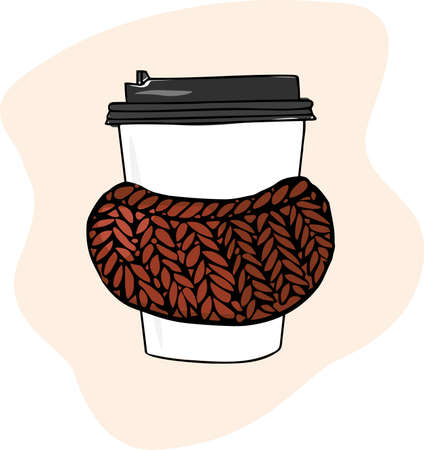 Paper cup of coffee and a warm cozy scarf. Coffee to go.のイラスト素材