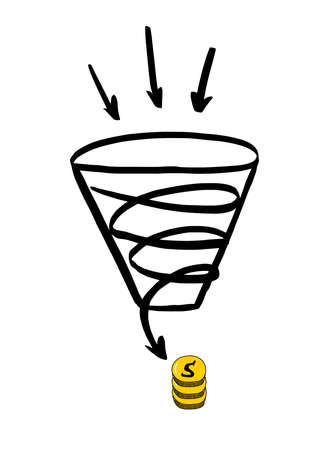 Sales funnel and money profit. Digital marketing and business technology. Marketing strategy.のイラスト素材