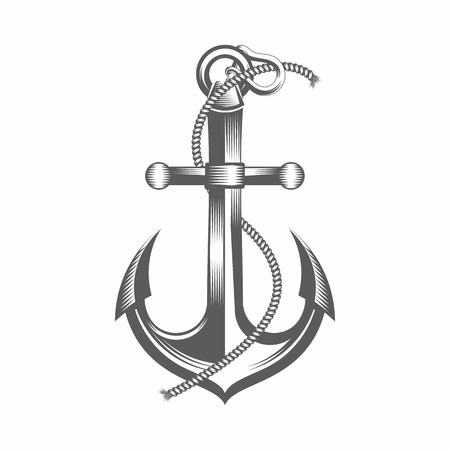 Vector illustration of a anchor in the old-fashioned style and line-art style. Can be used as a tattooのイラスト素材