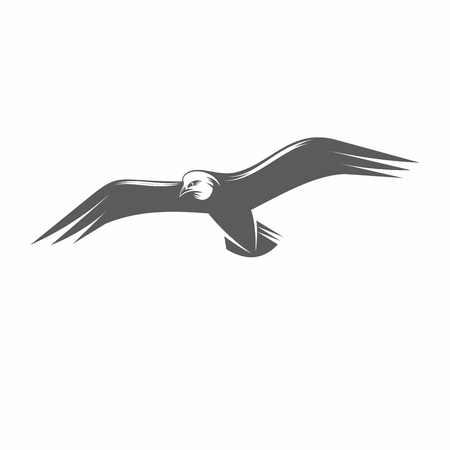 Vector illustration of a seagull in the old-fashioned style and line-art style. Can be used as a tattooのイラスト素材
