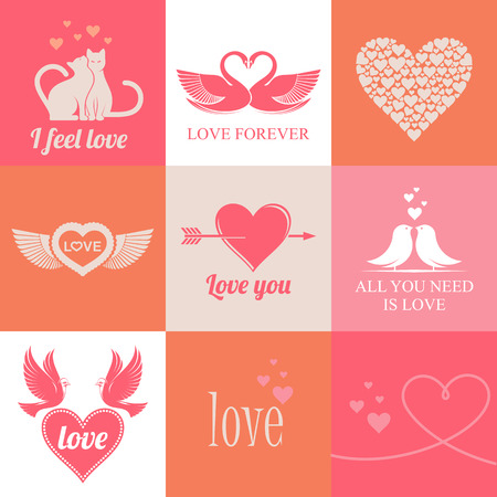 love theme set  of vector illustrations for Valentines day.のイラスト素材