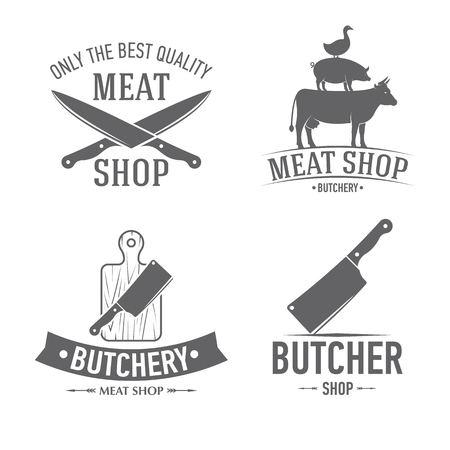 vector illustration set of badges on a theme, meat shop, butchery, on white background, for advertising and menu designのイラスト素材