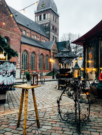 Exterior Christmas decoration, central square of Rigaの写真素材