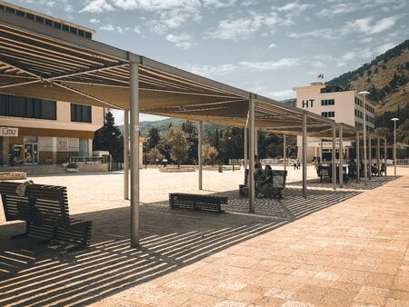 Berat, Albania- June 2018: Modern part of Berat city in Albania. Tonedのeditorial素材