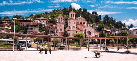 Berat, Albania- June 2018: Modern part of Berat city in Albania. Tonedのeditorial素材