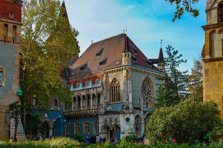 Hungary Budapest, November 2017: Vajdahunyad castle in Budapest autumn, sunny dayのeditorial素材