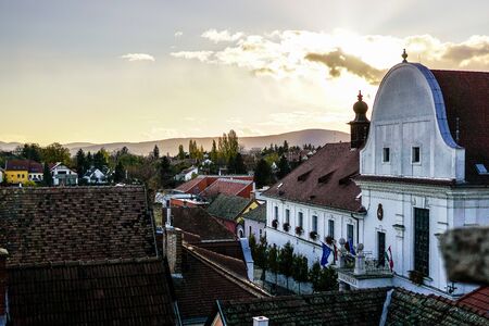 SZENTENDRE, HUNGARY - November, 2017: Typical cobbled street of charming little town Szentendre, near Budapest, Hungary. Sunne dayのeditorial素材