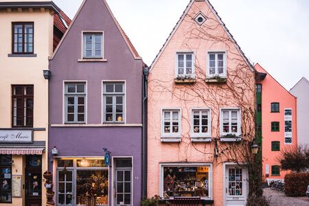 Bremen, Germany, January, 2019 - Colorful houses in historic Schnoorviertel in Bremen, Germany.のeditorial素材