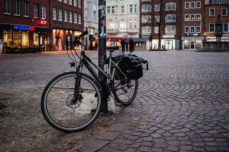 Bremen, Germany, January, 2019 - Bicycle parking on an empty square in Bremen, Germany.のeditorial素材