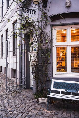 Bremen, Germany, January, 2019 - Lightening window in historic Schnoorviertel at cloudy winter dayのeditorial素材