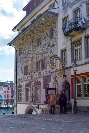 LUCERNE, SWITZERLAND - March, 2017: Exterior views of the buildings in the old town centre of Lucerneのeditorial素材