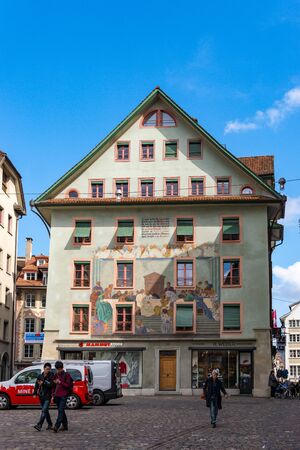 LUCERNE, SWITZERLAND - March, 2017: Exterior views of the buildings in the old town centre of Lucerneのeditorial素材