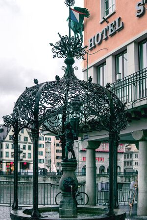 Zurich, Switzerland - March 2017: View of historic Zurich city center on a spring cloudy dayのeditorial素材