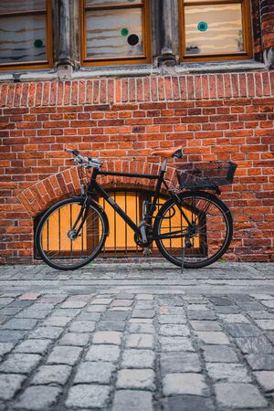 Bremen, Germany, January, 2019 -Bicycle parking on an empty street in Bremen, Germany.のeditorial素材