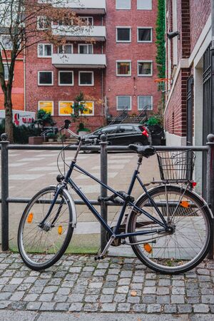 Bremen, Germany, January, 2019 -Bicycle parking on an empty street in Bremen, Germany.のeditorial素材