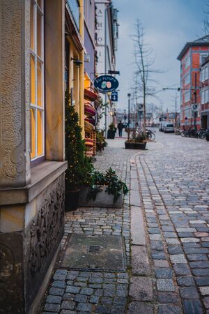 Bremen, Germany, January, 2019 - Colorful houses with Christmas decoration in historic...