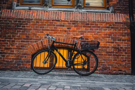 Bremen, Germany, January, 2019 -Bicycle parking on an empty street in Bremen, Germany.のeditorial素材