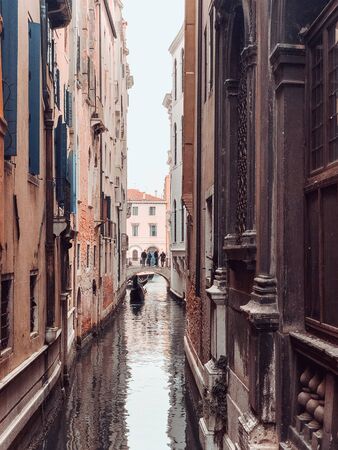 Small romantic canal, old buildings and traditional venetian housesのeditorial素材