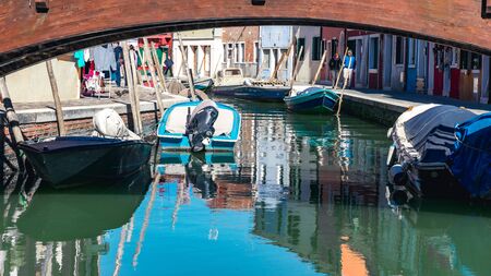 ITALY, Venice, Mart 2019 - Landscape colourful houses and narrow canals in Burano Islandのeditorial素材