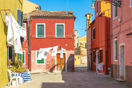 ITALY, Venice, Mart 2019 - Landscape colourful houses and narrow canals in Burano Islandのeditorial素材