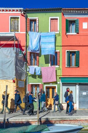 ITALY, Venice, Mart 2019 - Landscape colourful houses and narrow canals in Burano Islandのeditorial素材