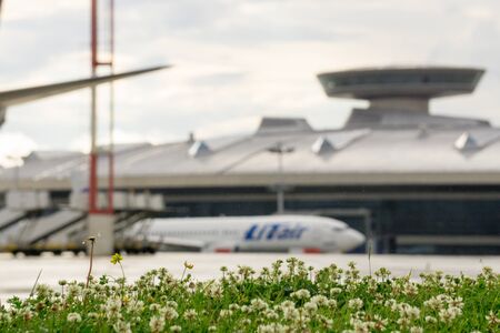 Russia, Moscow, July 2017 - Vnukovo International airport, preparation for take-offのeditorial素材