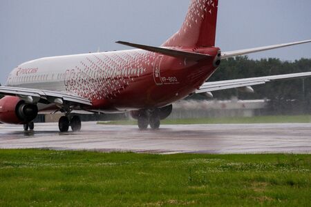 Russia, Moscow, July 2017 - Vnukovo International airport, preparation for take-offのeditorial素材