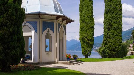 Botanical garden of villa Melzi and lake Comoのeditorial素材
