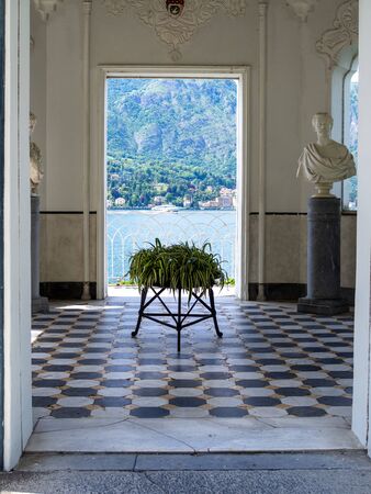 Botanical garden of villa Melzi and lake Comoのeditorial素材