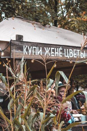 Moscow, Russia - August, 2018: decoration of outdoor festival- Veter Summer Festival in Moscowのeditorial素材