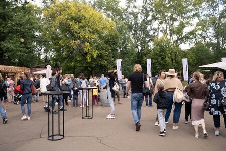 Moscow, Russia - August, 2018: people walking at outdoor festival- Veter Summer Festival in Moscowのeditorial素材