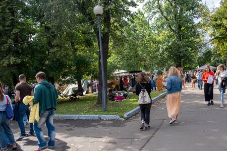 Moscow, Russia - August, 2018: people walking at outdoor festival- Veter Summer Festival in Moscowのeditorial素材