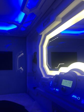 MOSCOW, RUSSIA - September, 2019: Insight and outside of the Capsule Hotel at Vnukovo International Airportのeditorial素材