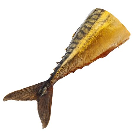 piece of smoked mackerel isolated on a white backgroundの写真素材