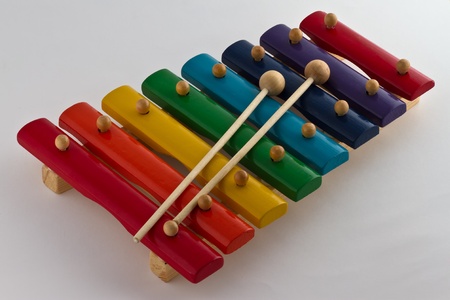 Colorful Wooden Xylophone on white backgroundの写真素材