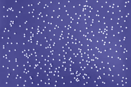 Festive light violet blue background with many snowflakes. Christmas, New Year, Birthday concept....