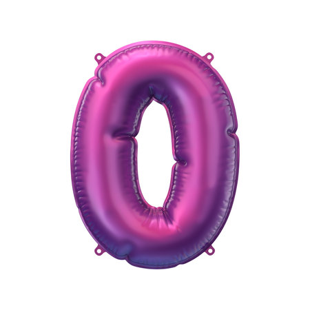 3D Render of pink purple inflatable foil balloon 0 figure. Party decoration element. zero number isolated on white background. New year celebration postcard part. Graphic element sign for web designの写真素材